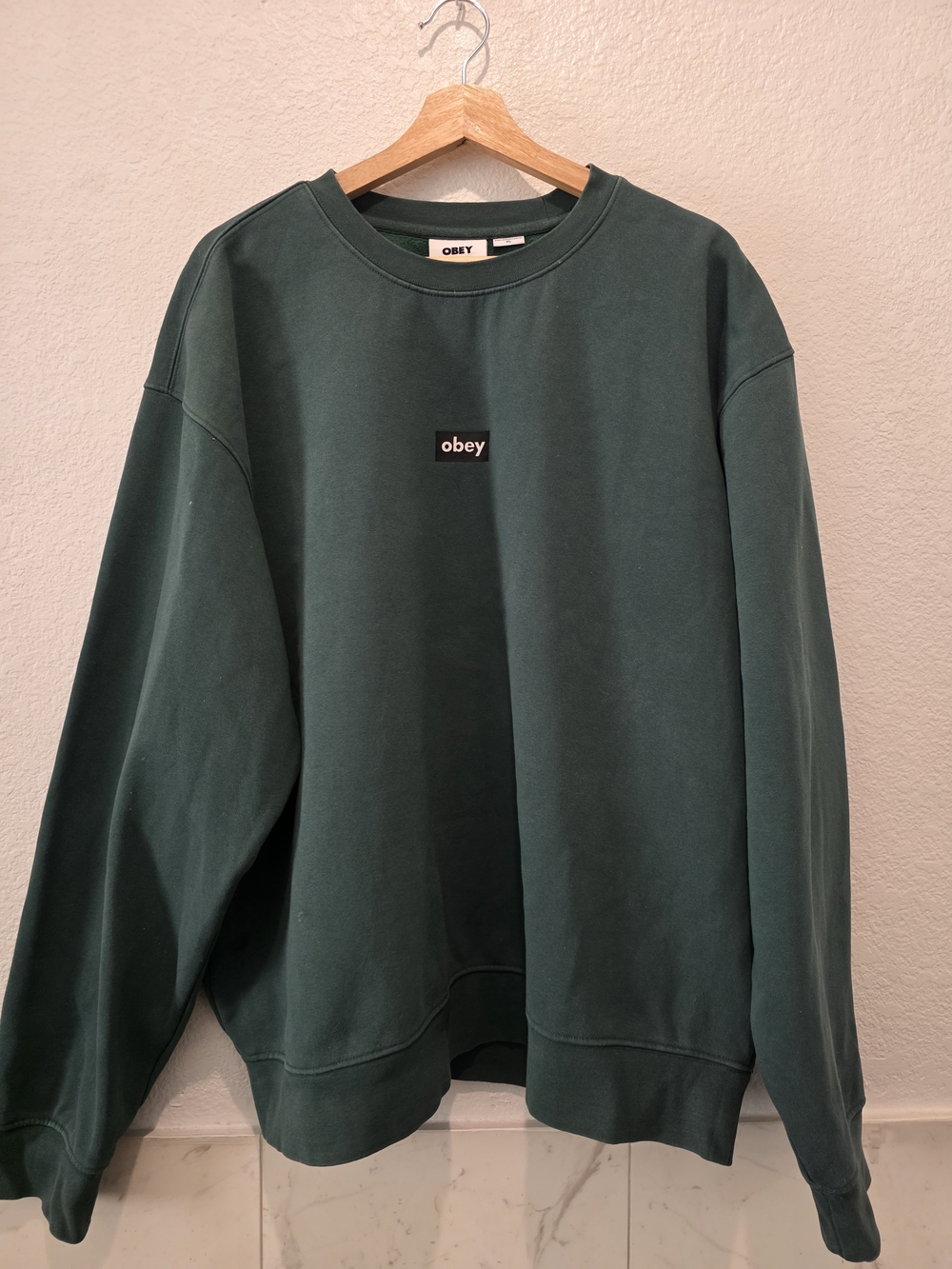 Obey  Forest Green Box Logo Crewneck Sweatshirt Oversized College Pullover